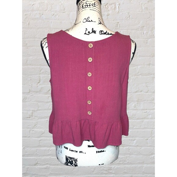 Anrabess Linen Blend Tiered Crop Tank Womens LG Mauve Sleeveless Cottage Coastal - Picture 1 of 6